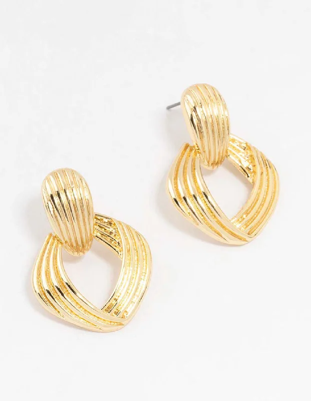 Women’s simple gold earrings-Gold Plated Vintage Door Knocker Stud Earrings