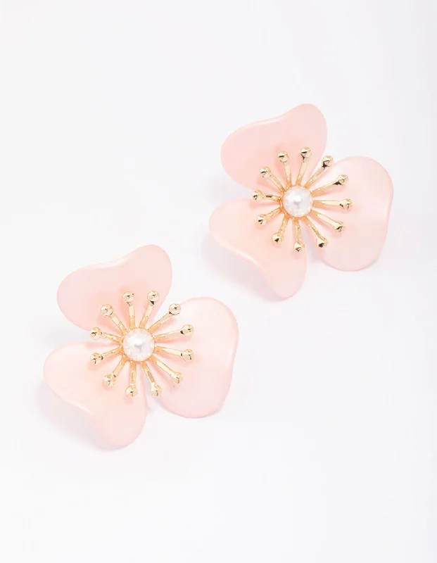 Women’s lightweight earrings-Gold Statement Flower Stud Earrings