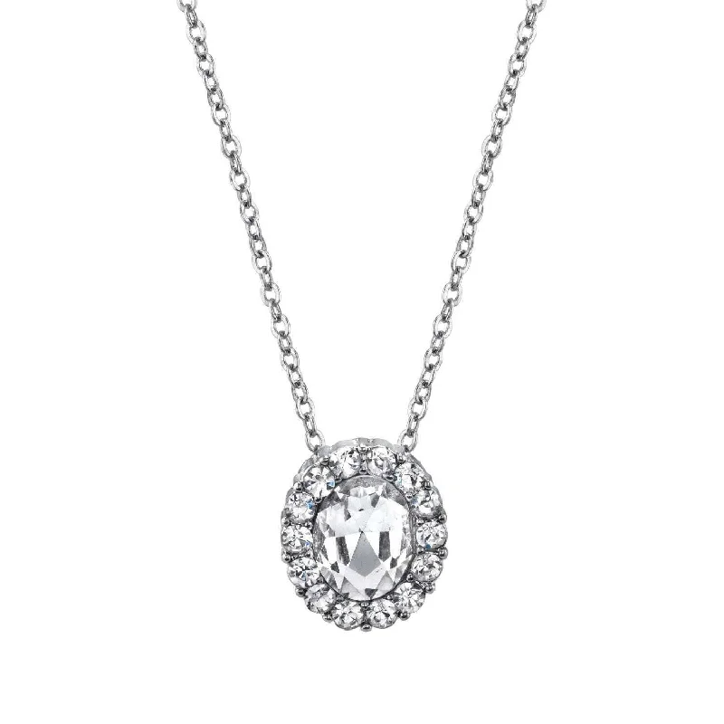 Women’s long necklace-2028 Jewelry Oval Multi Crystal Accent Pendant Necklace 16" + 3" Extender