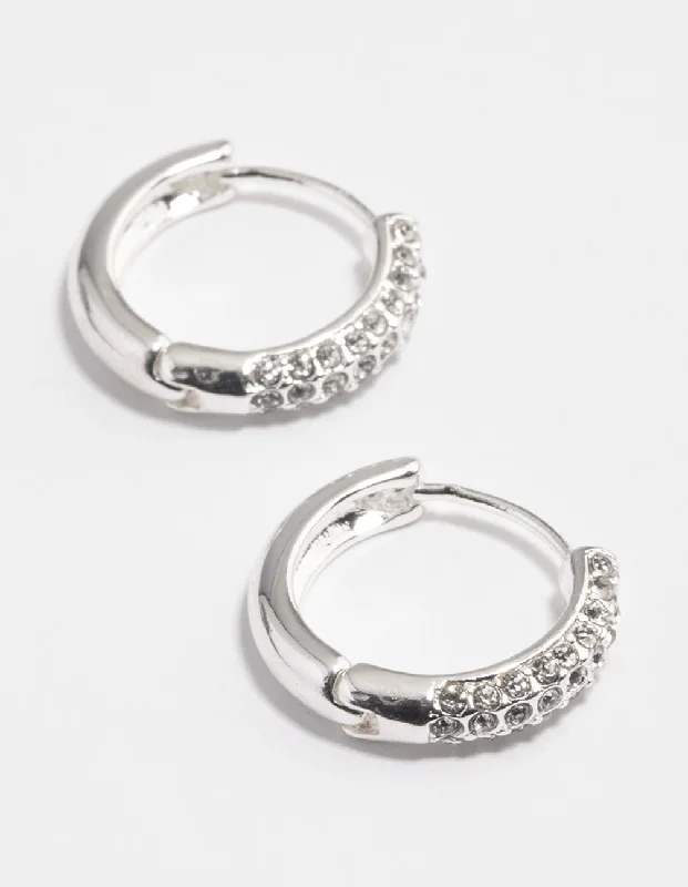 Women’s diamond drop earrings-Silver Diamante Thick Huggie Earrings