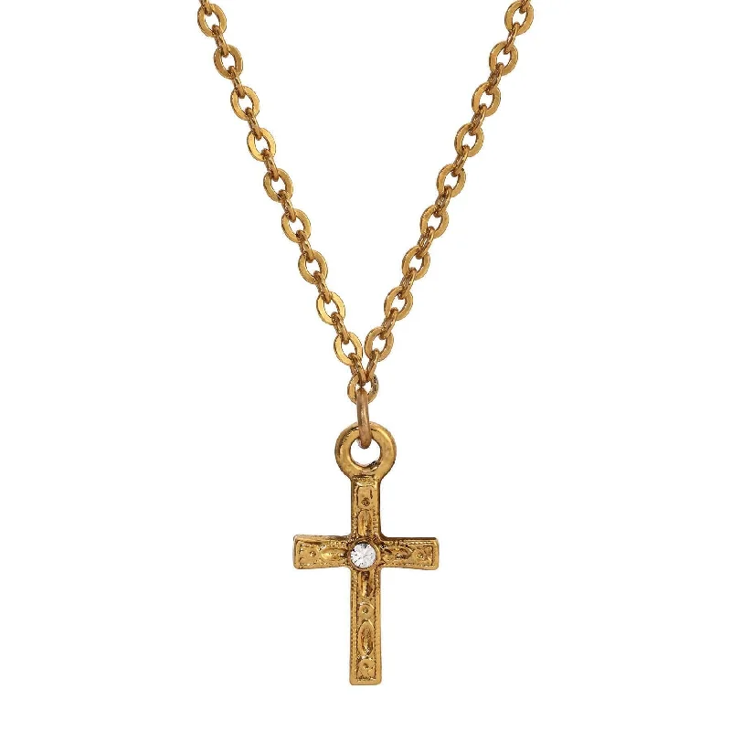 Women’s layered gold necklace-1928 Jewelry Round Crystal Gold Spiritual Cross Pendant Necklace 15" + 3" Extender