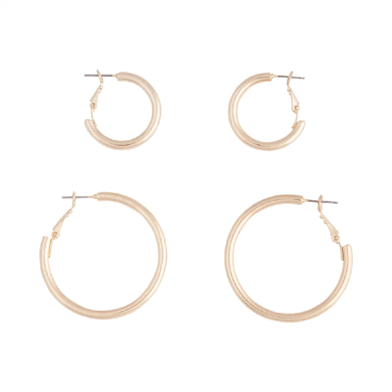 Women’s gold-plated earrings-Gold Chunky Hoop Pack