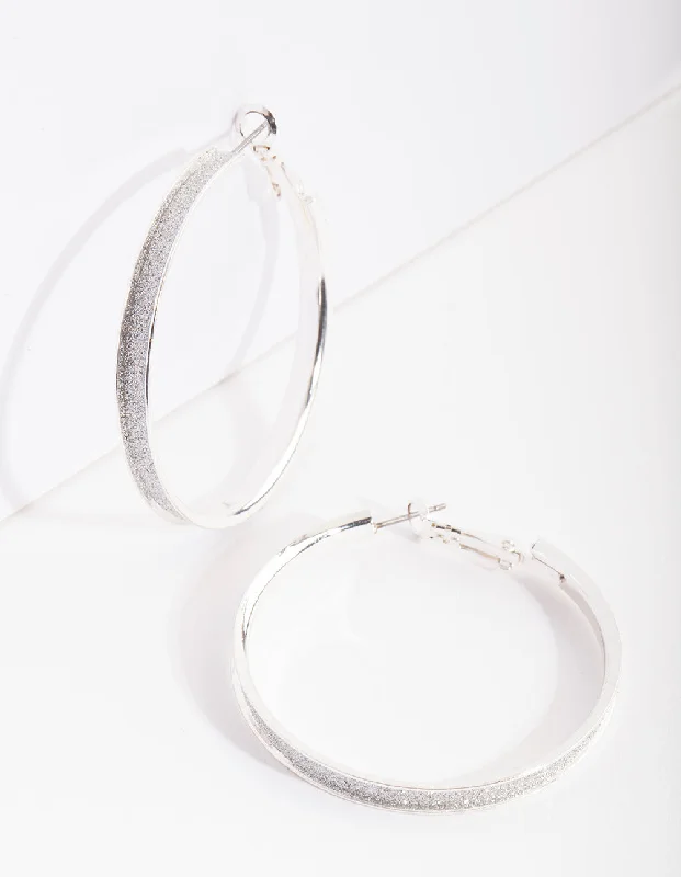 Women’s moonstone earrings-Silver Glitter Inset Hoop Earrings