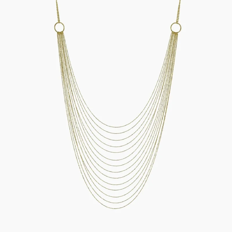 Women’s double chain necklace-Private Collection Stunning-Multi-Strand Hoop Statement Necklace in Gold Overlay