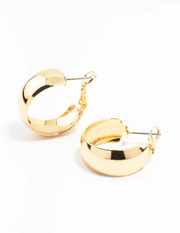 Women’s elegant drop earrings-Gold Thin Wide Hoop Earrings