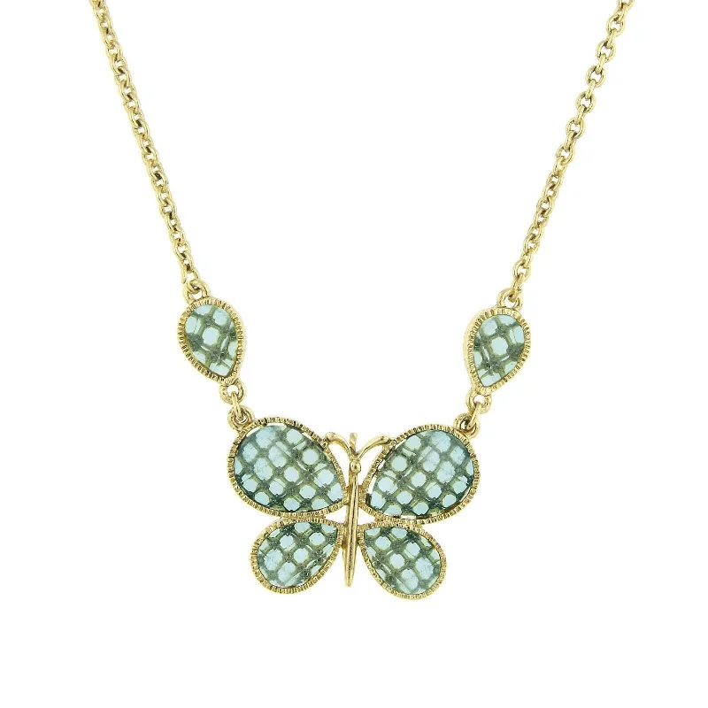 Women’s modern necklace-1928 Jewelry Light Aqua Blue Faceted Butterfly Pendant Necklace 16" + 3" Extender