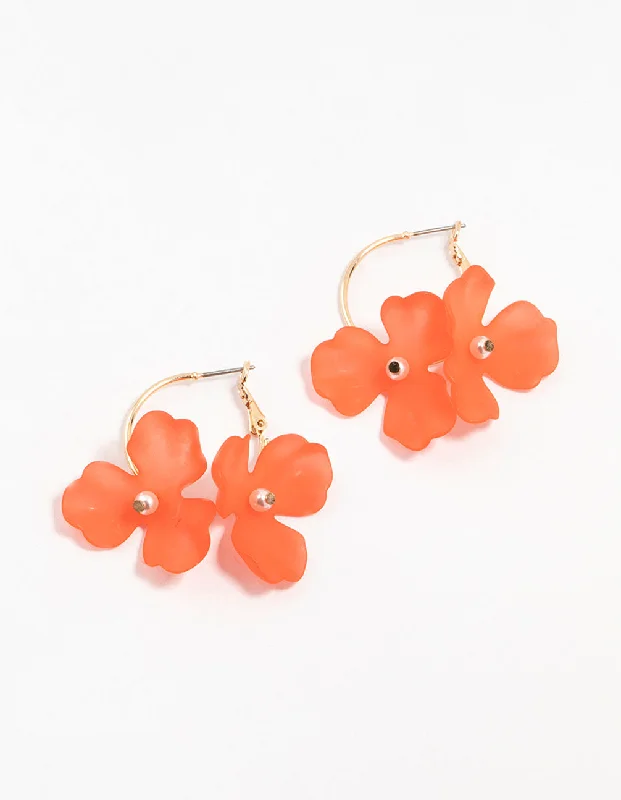 Women’s oval drop earrings-Red Acrylic Double Pearl Flower Hoop Earrings