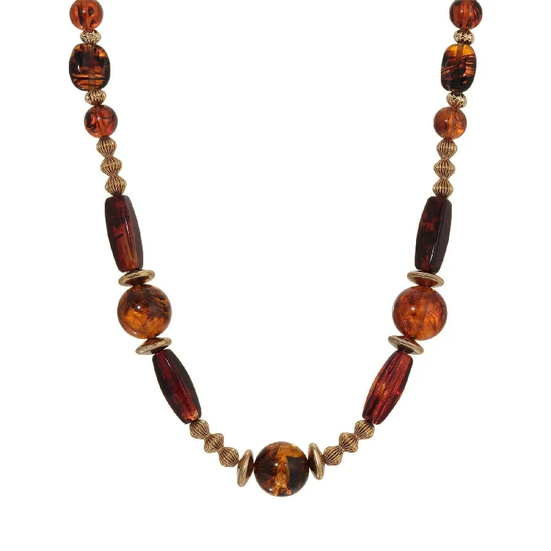 Women’s inspirational necklace-1928 Jewelry Tortoise Brown Multi Beaded Necklace 30"