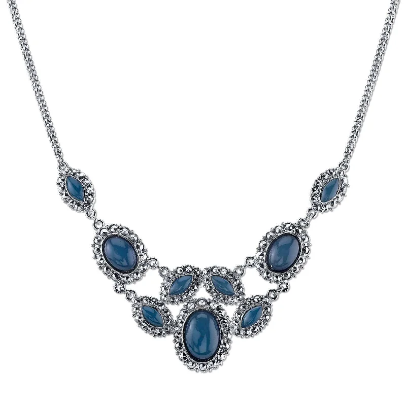 Women’s birthstone necklace-2028 Jewelry Multi Stone Textured Bib Necklace 16" + 3" Extender