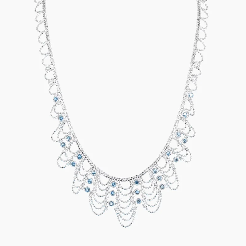 Women’s romantic necklace-Silk Collection Crown Necklace with Blue Topaz Accents