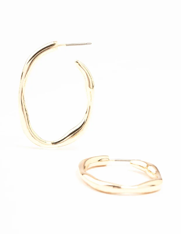 Women’s hoop earrings-Medium Gold Warped Fine Hoop Earrings