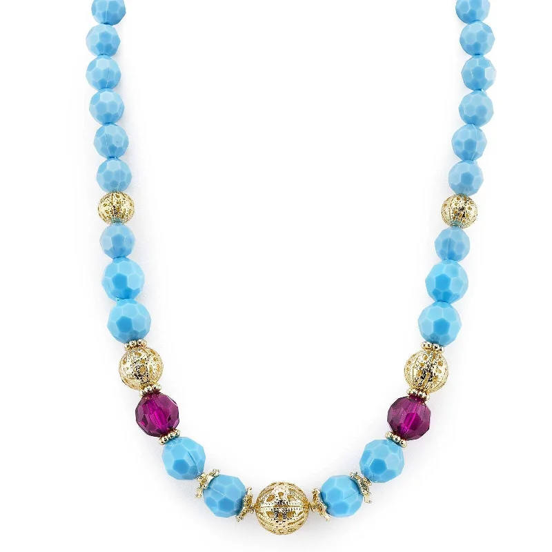 Women’s long necklace-1928 Jewelry Mykonos Turquoise & Gold Filigree Bead Strand Necklace 16" + 3" Extender