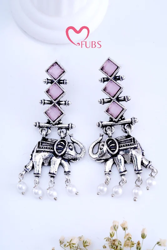 Women’s crystal earrings-Light Pink Divine Elephant Elegance Earrings