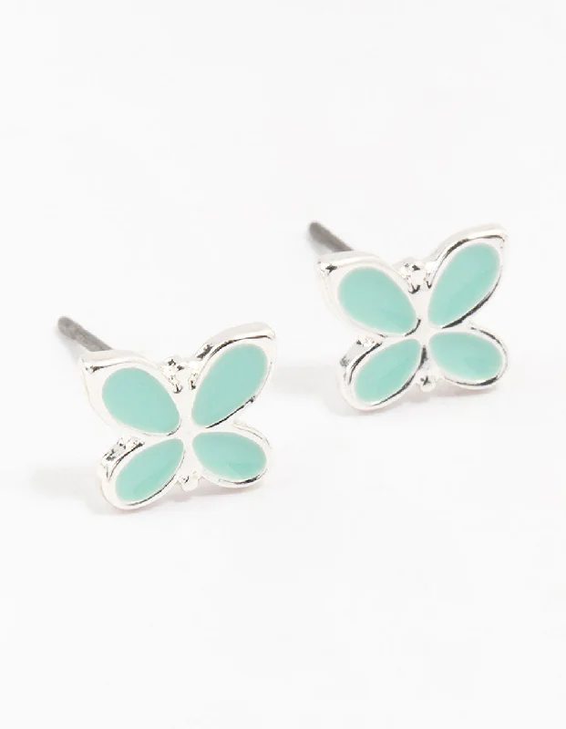 Women’s classic diamond earrings-Silver Butterfly Stud Earrings