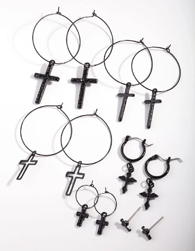 Women’s vintage earrings-Black Cross Earring Pack