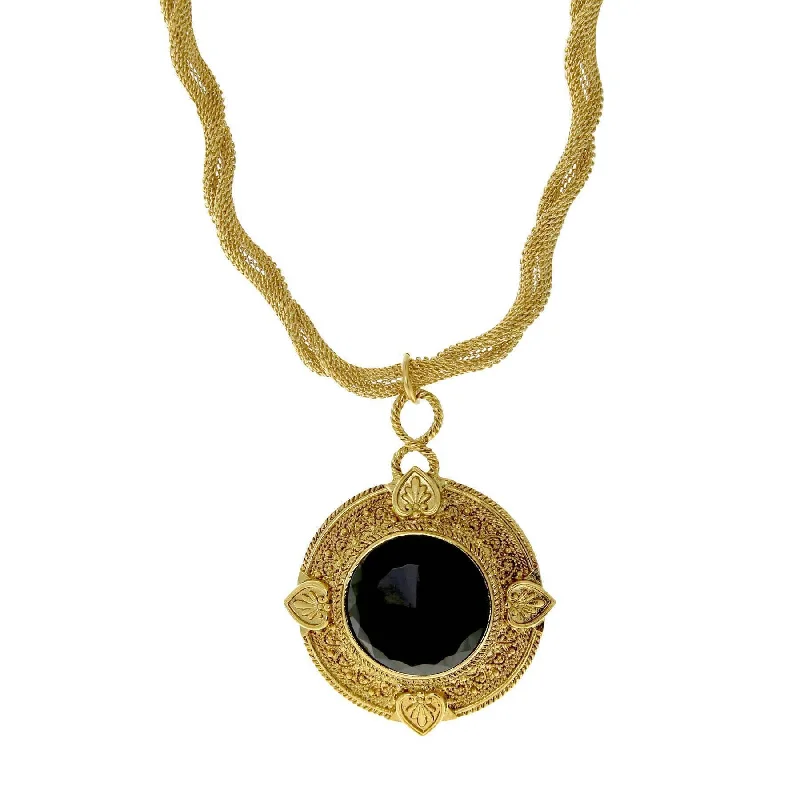 Women’s flower necklace-1928 Jewelry Golden Era Noir Et Clair Jet Black Stone Necklace