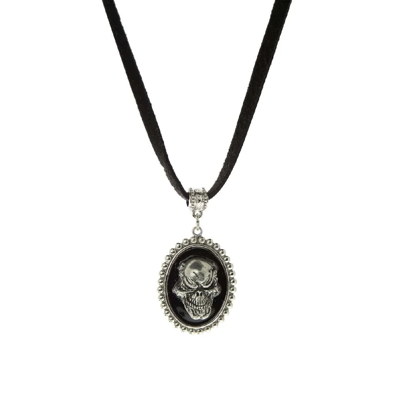 Women’s engraved necklace-1928 Jewelry Suede Chain Gothic Skull Pendant Necklace 9.5" + 3" Extension Chain