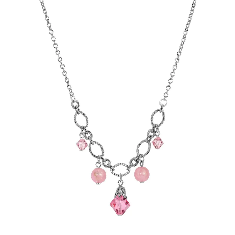 Women’s double chain necklace-1928 Jewelry Roseate Paradise Peppermint Pink Rose Austrian Crystal Pendant Necklace 16"