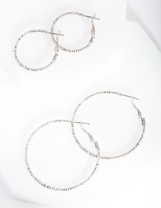 Women’s silver earrings-Silver Textured Hoop Earring Pack