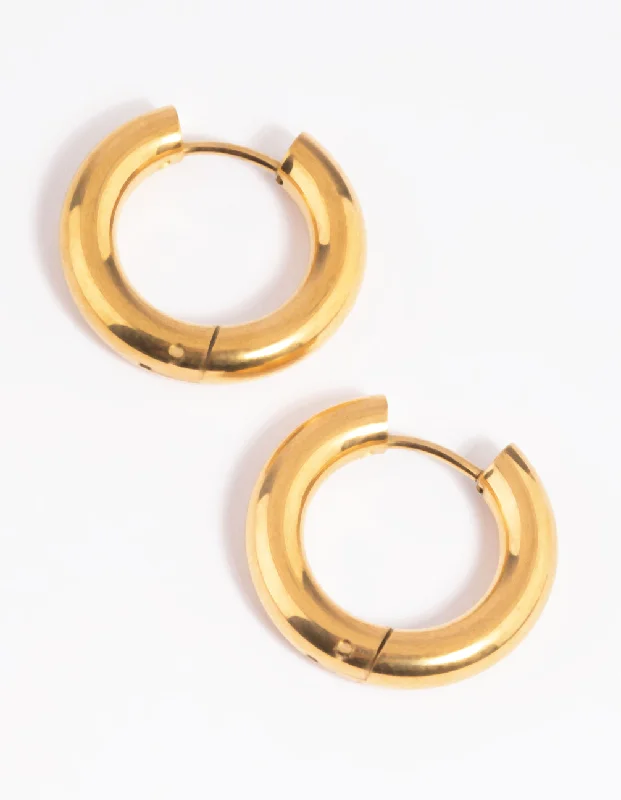 Women’s luxurious gold earrings-Waterproof Gold Plated Stainless Steel Thick Huggie Hoop Earrings