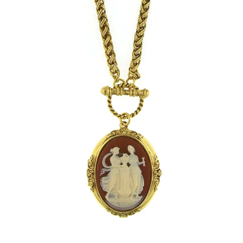 Women’s matching earrings and necklace set-Antiquities Couture Grecian Muses Carnelian Cameo Locket Necklace 32"