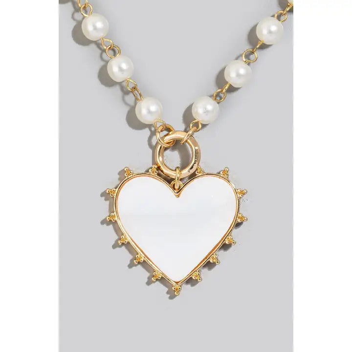 Women’s infinity necklace-White Heart Pearl Beaded Necklace