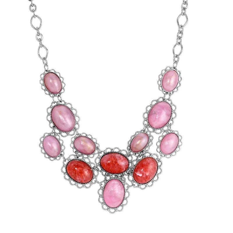 Women’s chunky necklace-1928 Jewelry Roseate Paradise Coral Quartz & Pink Stone Bib Necklace 16" + 3" Extension