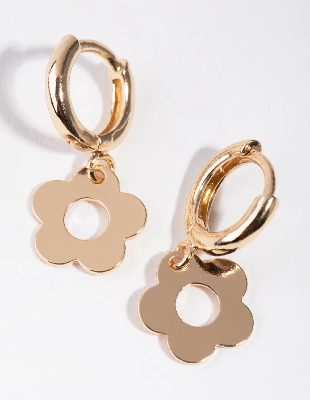 Women’s statement drop earrings-Gold Cutout Flower Huggie Earrings