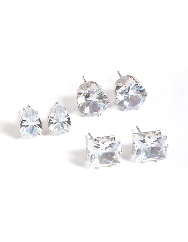 Women’s ethnic earrings-Silver Statement Stud Earrings Pack