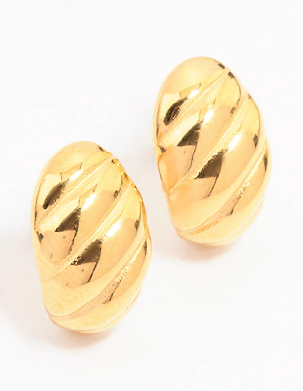 Women’s flower stud earrings-Waterproof Gold Plated Stainless Steel Croissant Stud Earrings