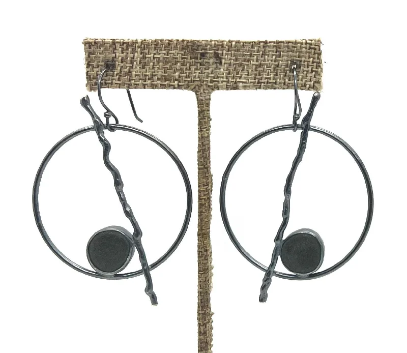 Women’s minimalist earrings-Twig and Rock Hoop Earrings