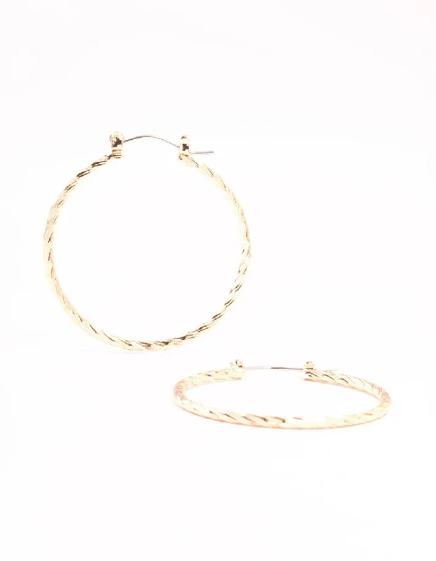 Women’s statement earrings-Fine Rope Gold Hoop Earrings