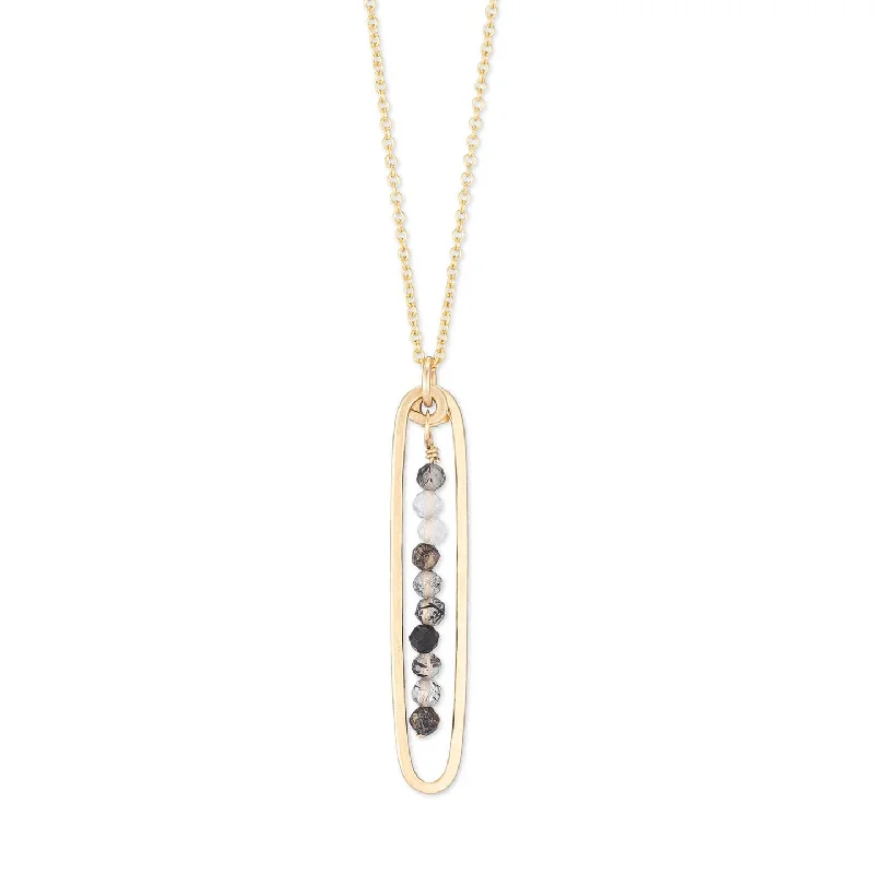 Women’s diamond solitaire necklace-lyric necklace with black tourmaline quartz