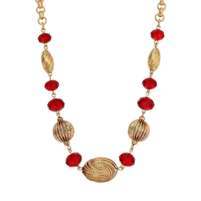 Women’s silver necklace-1928 Jewelry Siam Red Crystal Gold Beaded Necklace 18"