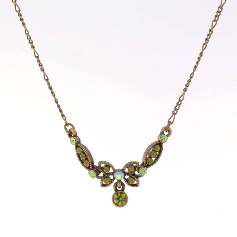 Women’s crystal necklace-1928 Jewelry Butterfly Green Ab Crystal Pendant Necklace 16" + 3" Extender