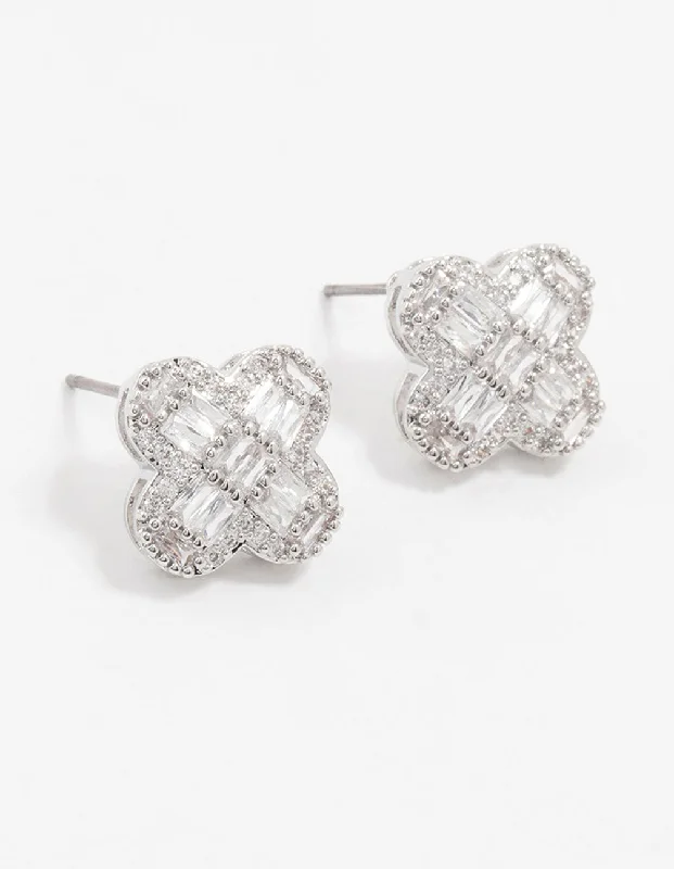 Women’s sparkly earrings-Silver Paved Flower Stud Earrings