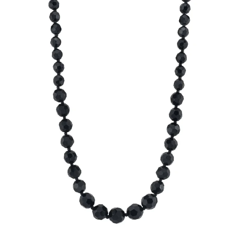 Women’s contemporary necklace-1928 Jewelry Graduated Black Glass Beaded Necklace 15" + 3" Extender