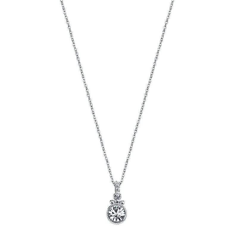 Women’s two-tone necklace-1928 Bridal Classic Round Crystal Pendant Necklace 16" + 3" Extender