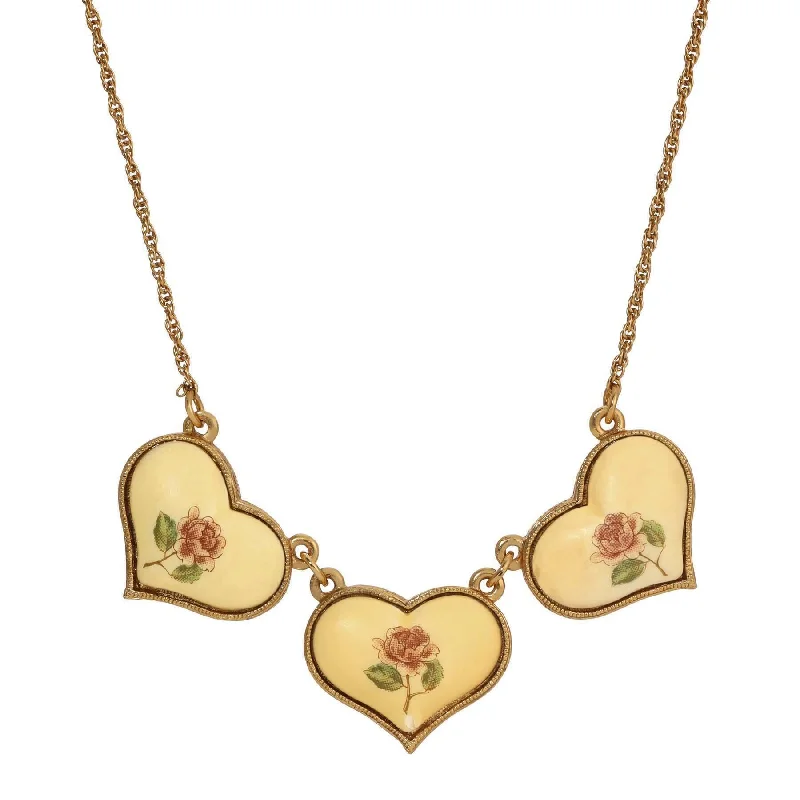 Women’s custom-made necklace-1928 Jewelry Sunshine Hearts & Roses Collar Necklace 15" + 3" Extension