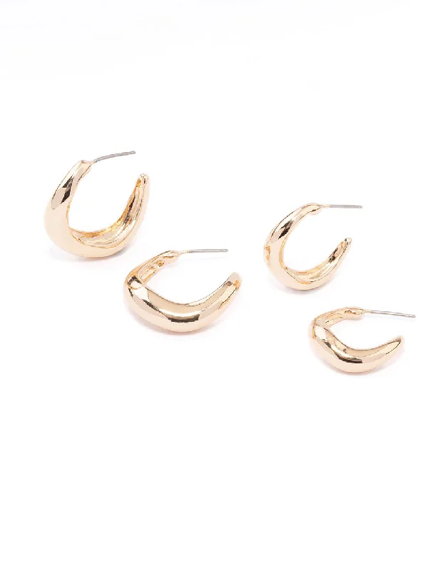 Women’s ethnic earrings-Gold Wave Matched Hoop Earring Pack