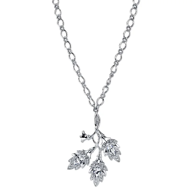 Women’s bracelet and necklace set-2028 Jewelry Genuine Austrian Crystal Navette Leaf Pendant Necklace 16" + 3" Extender