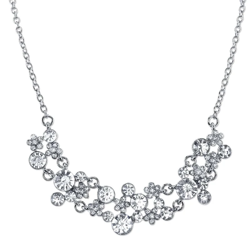 Women’s leaf necklace-2028 Jewelry Clear Crystal Cluster Necklace 16" + 3" Extender