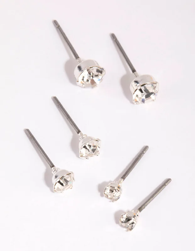 Women’s diamond earrings-Silver Claw Stud Earring Pack