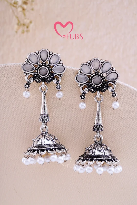 Women’s cubic zirconia earrings-Grey garba Nights Raas Rivaaz Danglers Earrings