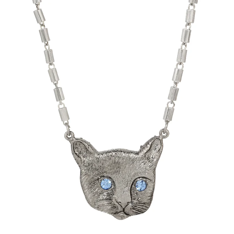 Women’s long chain necklace-1928 Jewelry Meow Meow Blue Crystal Eyes Pendant Necklace 17"