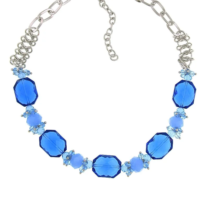 Women’s matching earrings and necklace set-2028 Jewelry Bright Blue Beaded Necklace 16" + 3" Extender