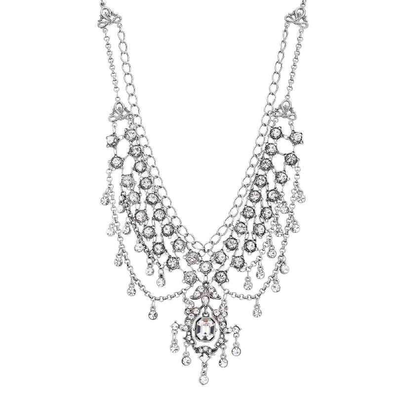 Women’s statement choker necklace-1928 Jewelry Crystal Enchantment Bib Necklace 13" + 3" Extension