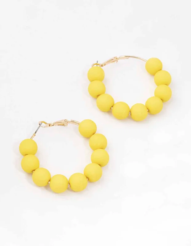 Women’s sparkly earrings-Yellow Rubber Coated Ball Hoop Earrings