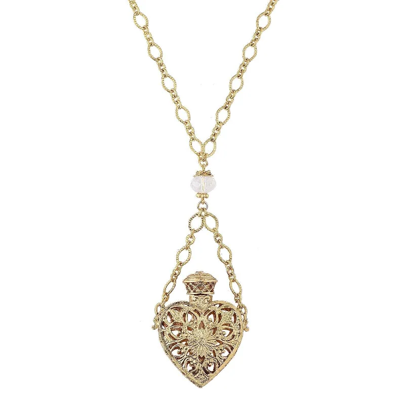 Women’s diamond necklace-1928 Jewelry Filigree Heart Crystal Accent Glass Vial Necklace 30"