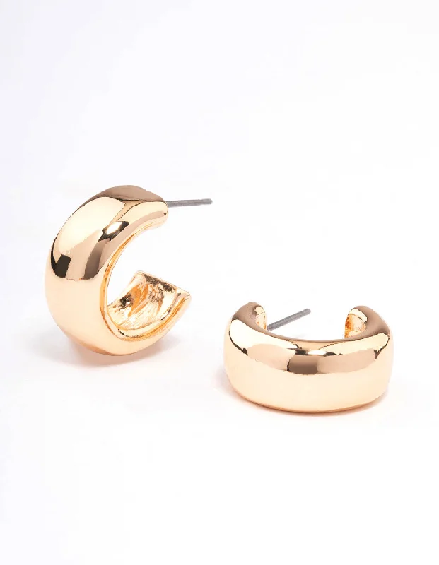 Women’s fashion earrings-Gold Small Wide Rectangle Hoop Earrings